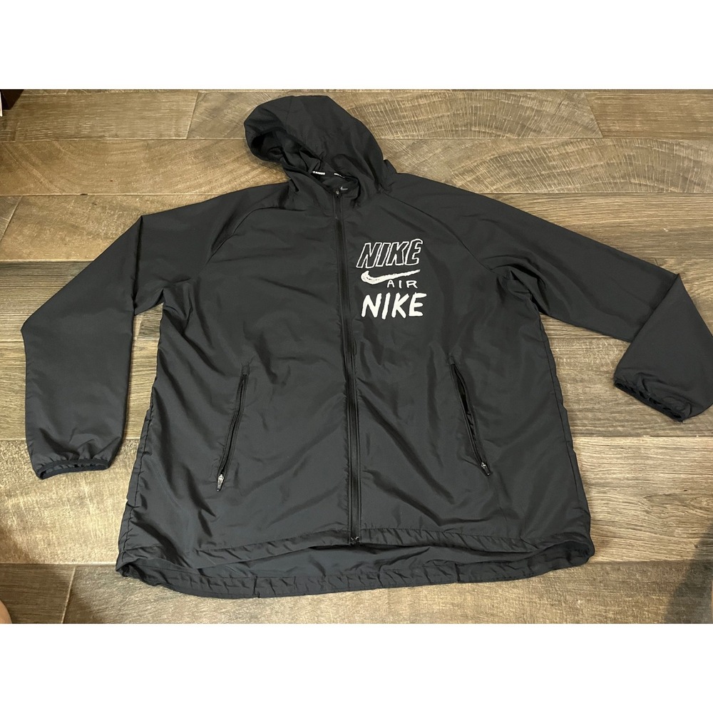 Nike Air Running Windbreaker Jacket Mens XL Black Full Zip Hooded Graphic Coat